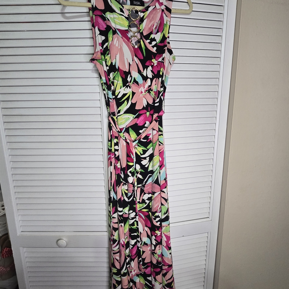 MSK Floral Maxi Dress - Pink, Green, and Black Size Medium